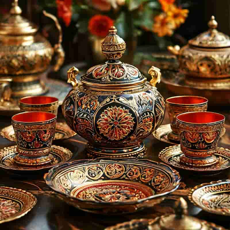 قندان مسی طرح‌دار با نقش‌پردازی سه‌بعدی و جلوه برجسته